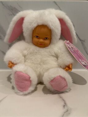 ANNE GEDDES White Bunny Baby Stuffed Plush Animal Toy 8"